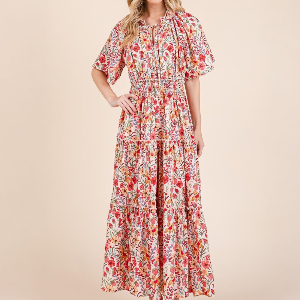 NWT Lovelo Floral Tiered Fit Flare Maxi Floral Sun Dress Size Small